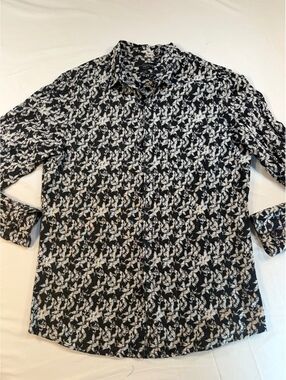 Marc Anthony Slim Fit Black and White Floral Cotton Shirt Medium